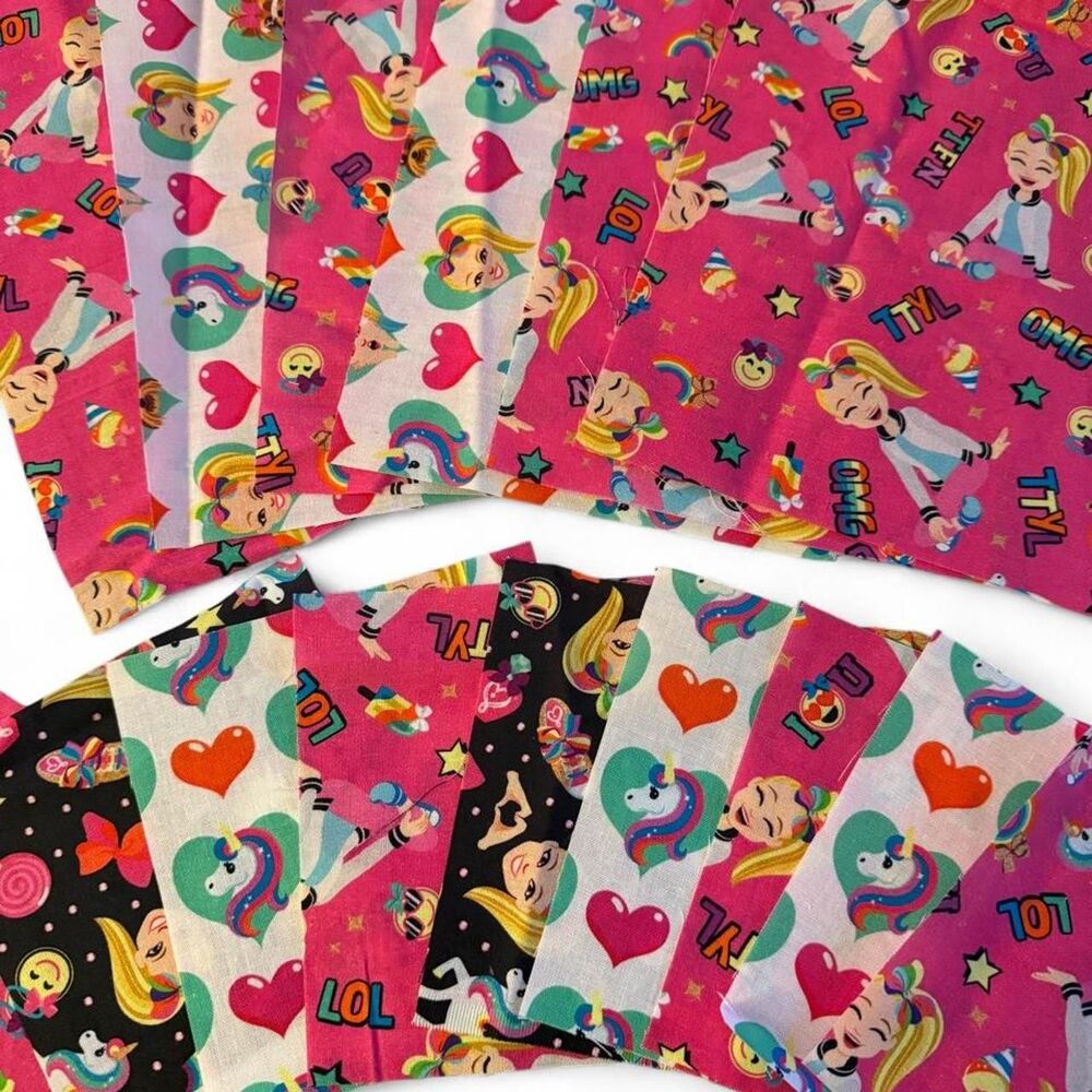 23 Pc JoJo Siwa Cotton Fabric Bundle | Quilt Squares Craft Sewing Pink Unicorn
